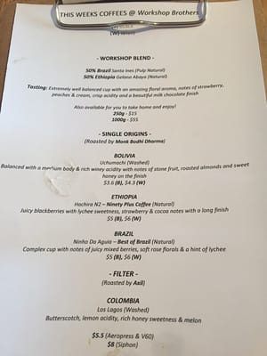 Menu photo 5 Workshop Brothers Specialty Coffee Glen Huntly, VIC