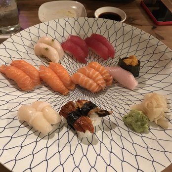 Takohachi Japanese Restaurant - L to R, top to bottom: maguro, tuna, salmon, salmon belly, yellowtail belly, uni, scallop, unagi - Japanese Near Me - Arlington, Virginia Takohachi Japanese Restaurant - L to R, top to bottom: maguro, tuna, salmon, salmon belly, yellowtail belly, uni, scallop, unagi - Japanese Near Me - Arlington, Virginia