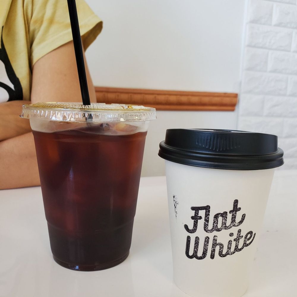 Flat White Coffee - Cold brew (left), flat white (right) - Cafes Near Me - Cypress, California