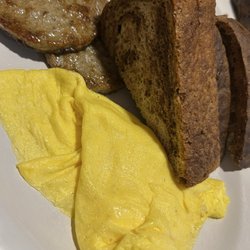 G & G Diner - Scrambled eggs, sausage patties and good rye toast.