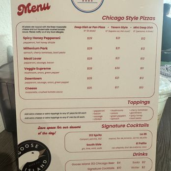 Deep Dish - Simple, but effective menu. (Note the Goose Island 312!) - Pizza Near Me - San Juan, Puerto Rico