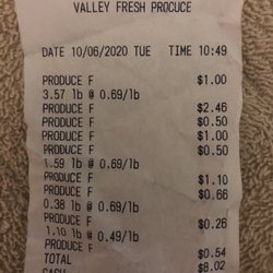Valley Fresh Produce - Receipt