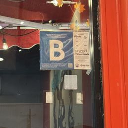 They were actually kind of hiding this B rating, up in the corner of a window not near the walkway or entrance of the restaurant