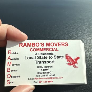 Rambo’s Movers - They are reliable, available, motivated, bonded, obligated, & safe! - Movers Near Me - Baytown, Texas Rambo’s Movers - They are reliable, available, motivated, bonded, obligated, & safe! - Movers Near Me - Baytown, Texas