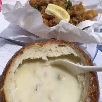 Chowders - White chowder in a bread bowl and calamari - Seafood Near Me - San Francisco, California Chowders - White chowder in a bread bowl and calamari - Seafood Near Me - San Francisco, California