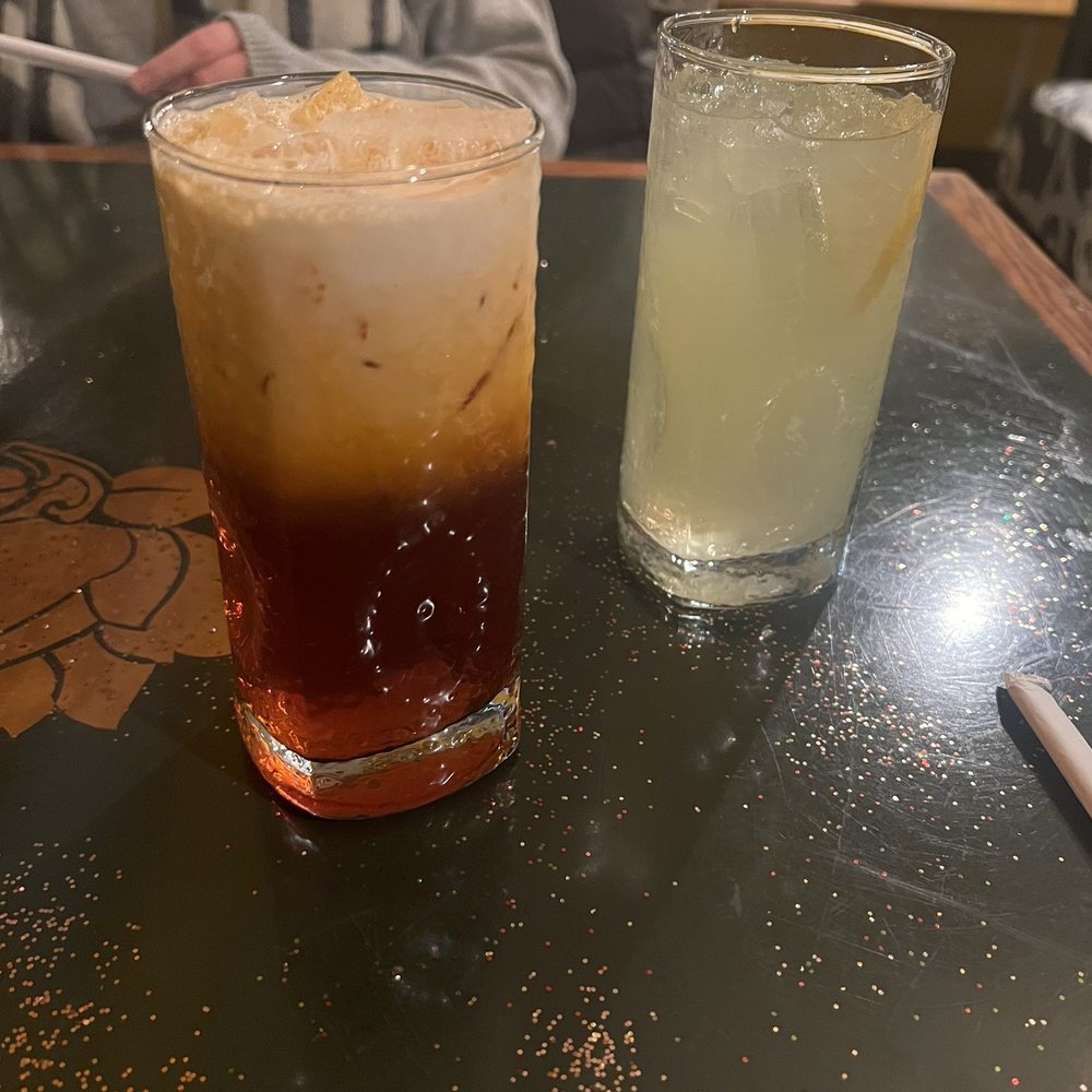 Thai Tamarind - On the left is a classic Thai iced tea and the right is a ginger lemonade - Thai Near Me - Glenshaw, Pennsylvania Thai Tamarind - On the left is a classic Thai iced tea and the right is a ginger lemonade - Thai Near Me - Glenshaw, Pennsylvania