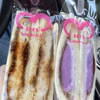 Tres Sandwich - Miso katsu (left) and ube (right) - Japanese Near Me - Bellevue, Washington Tres Sandwich - Miso katsu (left) and ube (right) - Japanese Near Me - Bellevue, Washington
