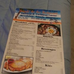 Paradis Des iLes Restaurant - Menu with current hours M-W 9am to 2pm Thur-Sat 9am to 7pm
