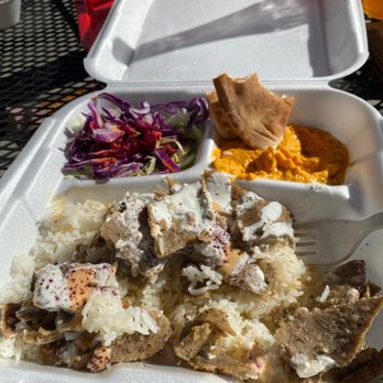 Extreme Hummus - Beef and lamb plate the tzatziki on this is perfect - Mediterranean Near Me - Citrus Heights, California