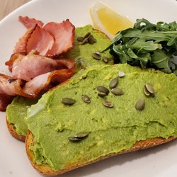 Avocado toast without cheese and added bacon