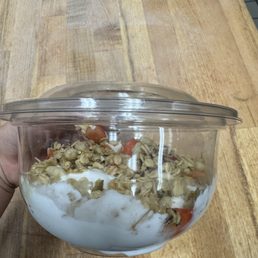 Strawberry and banana parfait with coco whipped cream.
