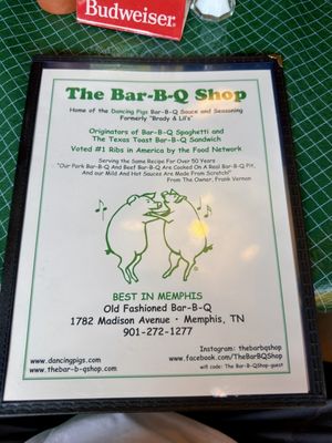Menu photo 1 The Bar-B-Q Shop Memphis, TN Menu photo 1 The Bar-B-Q Shop Memphis, TN