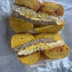 Steve's Hot Bagels & Bakery - Sausage, egg, and cheese on an egg bagel