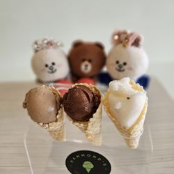 Hammond's Gourmet Ice Cream - Flight of 3 in waffle cones: Oatmilk Choco Cherry Oreo, Chocolate Strawberry Sorbetto, and Margarita Sorbetto