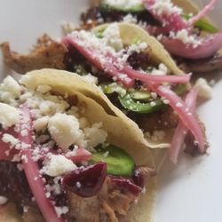 Elevated Foods NM - Duck tacos-- made with berry gastrique, jalapeños, pickled onions, queso fresco