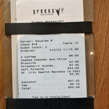 Greens Restaurant - Date of service - Vegetarian Near Me - San Francisco, California