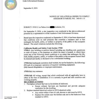 The Oasis Anaheim - Notice of Violation for lack of mechanical ventilation and improper electrical wiring - Apartments Near Me - Anaheim, California The Oasis Anaheim - Notice of Violation for lack of mechanical ventilation and improper electrical wiring - Apartments Near Me - Anaheim, California