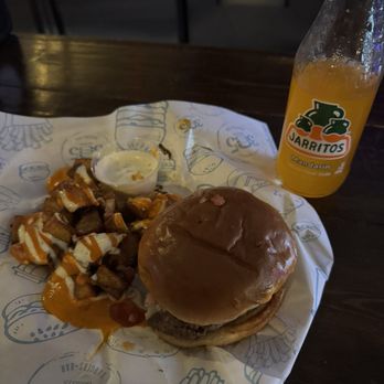 305 Degrees Burgers Bar - Queen Victoria burger with papas bravas and Mandarin orange Jarrito. - Burgers Near Me - Hollywood, Florida 305 Degrees Burgers Bar - Queen Victoria burger with papas bravas and Mandarin orange Jarrito. - Burgers Near Me - Hollywood, Florida