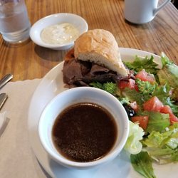 The Barge Restaurant - French dip with salad.