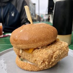 Jojo - Onions Fried Tofu sandwich! On gluten free bun. Yum!