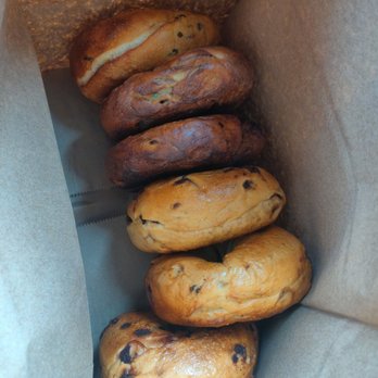 Boss Bagel - 3 chocolate chip bagels, 3 m&m bagels, and one jalapeno cheddar bagel....YASSS!! - Coffee & Tea Near Me - San Antonio, Texas