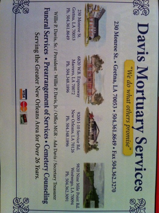 DAVIS MORTUARY SERVICES Updated September 2025 230 Monroe St