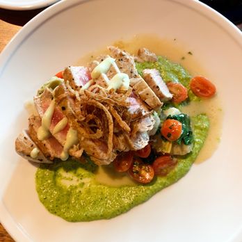 Balcony One - Ahi Tuna with pea purée, artichokes, spinach tomatoes. - Cocktail Bars Near Me - Virgin, Utah