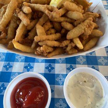 Pappa Gyros - Clam Clams Strip Basket, with Fries underneath... - Greek Near Me - Katy, Texas Pappa Gyros - Clam Clams Strip Basket, with Fries underneath... - Greek Near Me - Katy, Texas