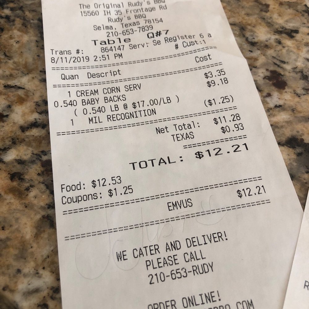 Rudy's - 4 fatty ribs for 9.18 ... - Barbeque Near Me - Schertz, Texas