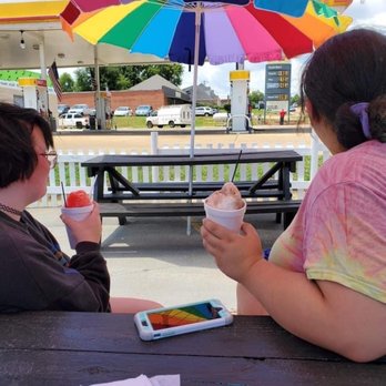 The Snoasis - two women sitting at a picnic table - Shaved Ice Near Me - Brandon, Mississippi The Snoasis - two women sitting at a picnic table - Shaved Ice Near Me - Brandon, Mississippi