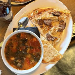 vegan lunch combo, pizza and white bean kale soup vegan lunch combo, pizza and white bean kale soup