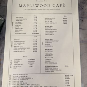 Maplewood Coffee & Tea - Menu 8/17/2023 - Coffee & Tea Near Me - Portland, Oregon