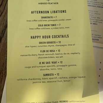 Horsefeather - Happy Hour Menu - Cocktail Bars Near Me - San Francisco, California