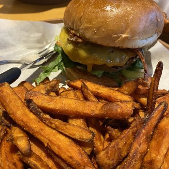 Islands Restaurant - Hawaiian burger with sweet potato fries. - Burgers Near Me - Santa Barbara, California Islands Restaurant - Hawaiian burger with sweet potato fries. - Burgers Near Me - Santa Barbara, California