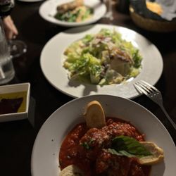 Pescatore Ristorante - Meatballs, Caesar salad and sausage with beans and broccolini