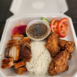 Bình Tây Food - Yummy combo rice, chicken wings and roasted pork, highly recommended!