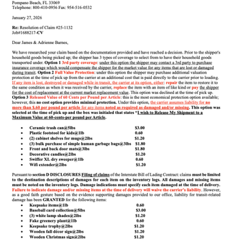 Colonial Van Lines - Reimbursement for lost and damaged goods - Movers Near Me - Pompano Beach, Florida Colonial Van Lines - Reimbursement for lost and damaged goods - Movers Near Me - Pompano Beach, Florida
