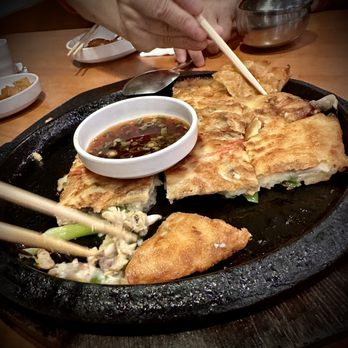 Hanwoori Korean Restaurant - Seafood Pancake .. so yummy!! Its going fast!! - Korean Near Me - Burnaby, British Columbia