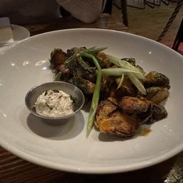 Buffalo brussel sprouts with whipped blue cheese Buffalo brussel sprouts with whipped blue cheese