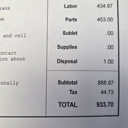 Bonfe's Auto Service & Body Repair - The invoice from bonfe's auto.