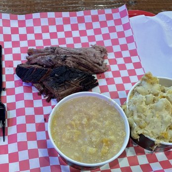 Big B's Texas BBQ - Brisket with creamed corn and Mac and cheese - Barbeque Near Me - Henderson, Nevada Big B's Texas BBQ - Brisket with creamed corn and Mac and cheese - Barbeque Near Me - Henderson, Nevada