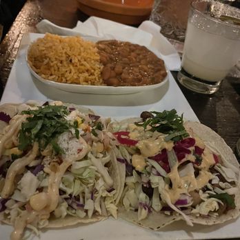 Grilled Pork and agave shrimp taco plate