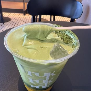 Rok Coffee and Tea - Mango matcha duo - look at the thickness of the foam - Coffee & Tea Near Me - Los Angeles, California Rok Coffee and Tea - Mango matcha duo - look at the thickness of the foam - Coffee & Tea Near Me - Los Angeles, California