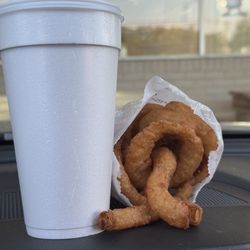 Small's Drive-In - Hot crispy golden onion rings and a Coke