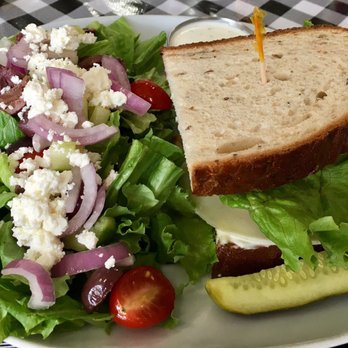 Redbud Cafe - 1/2 turkey and provolone sandwich and 1/2 Greek salad - Cafes Near Me - Blanco, Texas Redbud Cafe - 1/2 turkey and provolone sandwich and 1/2 Greek salad - Cafes Near Me - Blanco, Texas