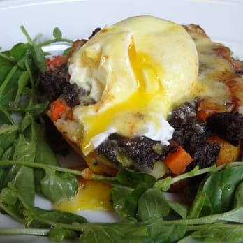 The Cavalier - Morcilla and Potato Hash w/ poached hen egg, saffron, curried hollandaise, and cress - New American Near Me - San Francisco, California The Cavalier - Morcilla and Potato Hash w/ poached hen egg, saffron, curried hollandaise, and cress - New American Near Me - San Francisco, California
