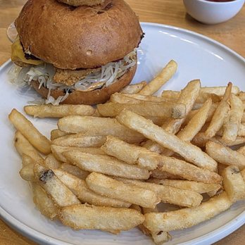Zymo - Chicken burger with fries - Modern European Near Me - Edmonton, Alberta