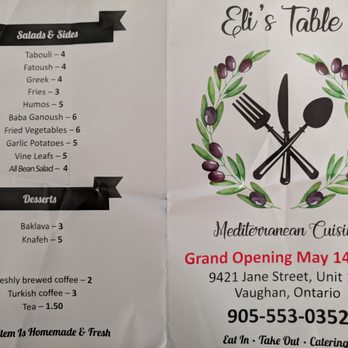 Eli's Table - Menu 1/2 - Mediterranean Near Me - Toronto, Ontario