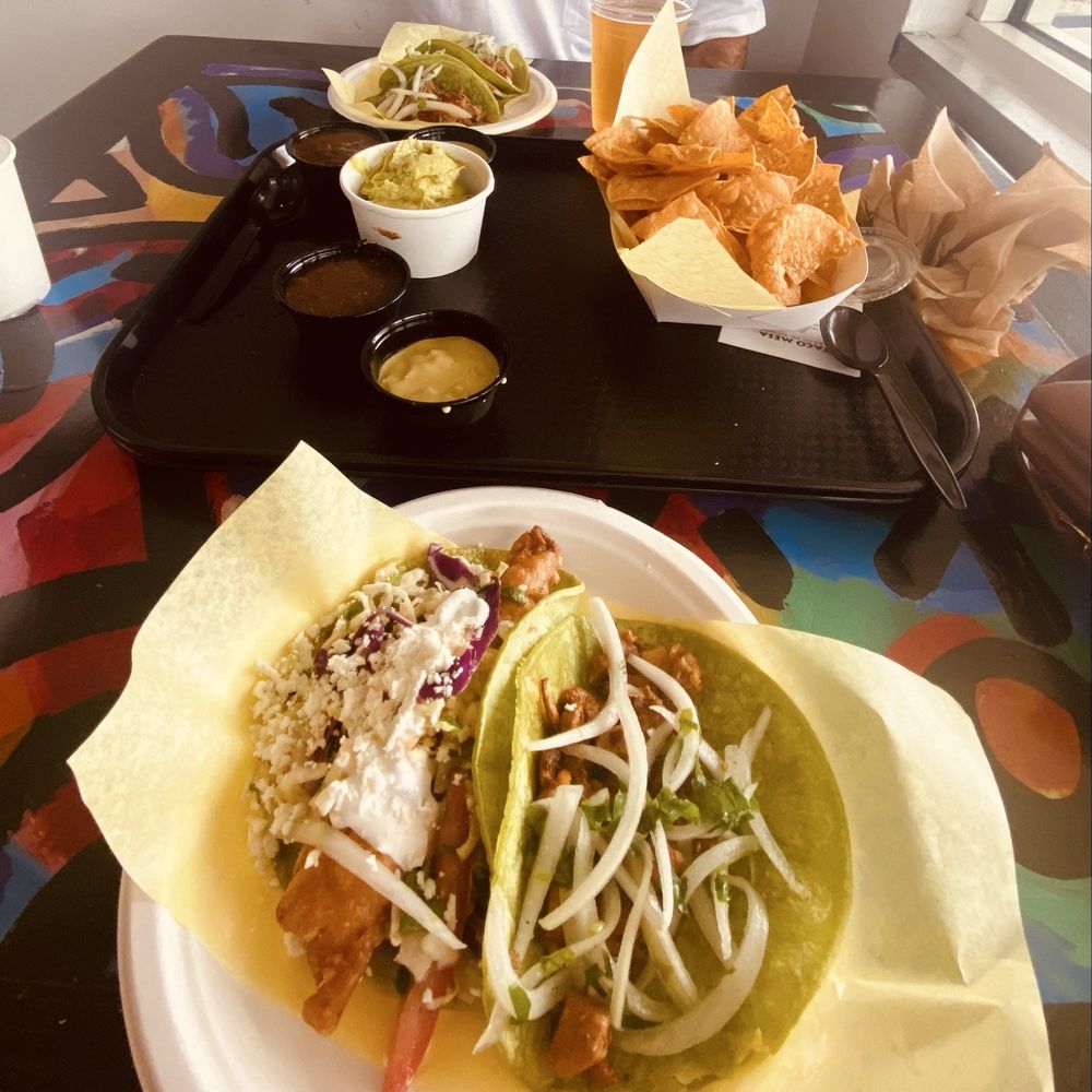 Fish and steak tacos + chips and guac Fish and steak tacos + chips and guac
