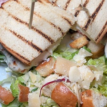 The Biltmore Bar & Grille - Prosciutto & burrata sandwich and caesar salad - Pubs Near Me - Newton, Massachusetts